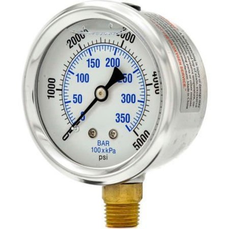 ENGINEERED SPECIALTY PRODUCTS Pic Gauges 2-1/2" Vacuum Gauge, Liquid Filled, 5000 PSI, Stainless Case, Lower Mount, PRO-201L-254P PRO-201L-254R